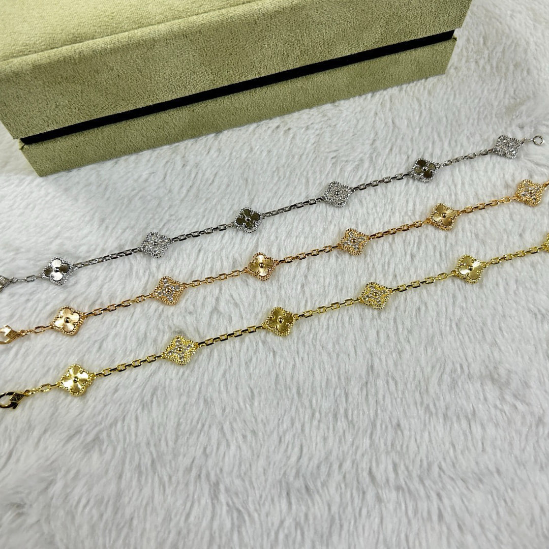 [Glimmer]CLOVER 6 MOTIF DIAMOND LASER BRACELET-w