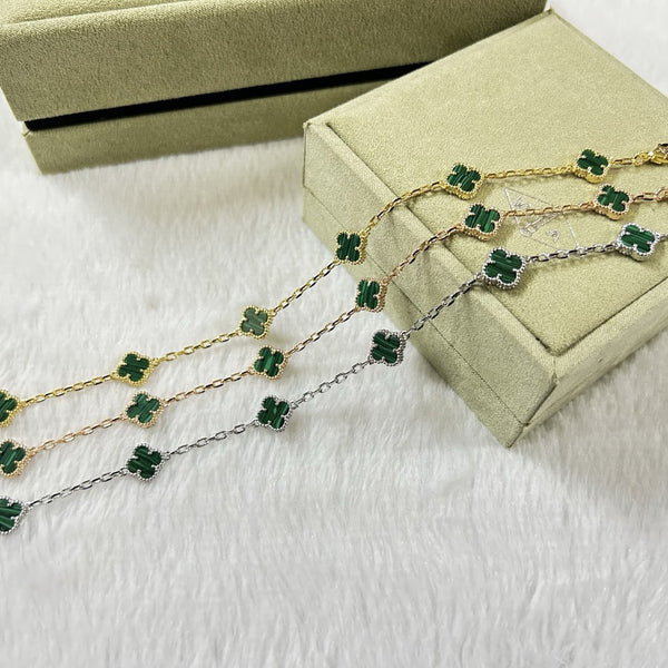 [Glimmer]CLOVER 6 MOTIF MALACHITE BRACELET-w