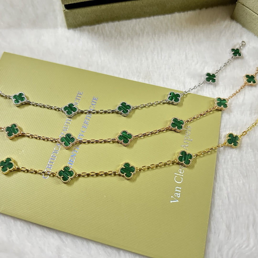 [Glimmer]CLOVER 6 MOTIF MALACHITE BRACELET-w