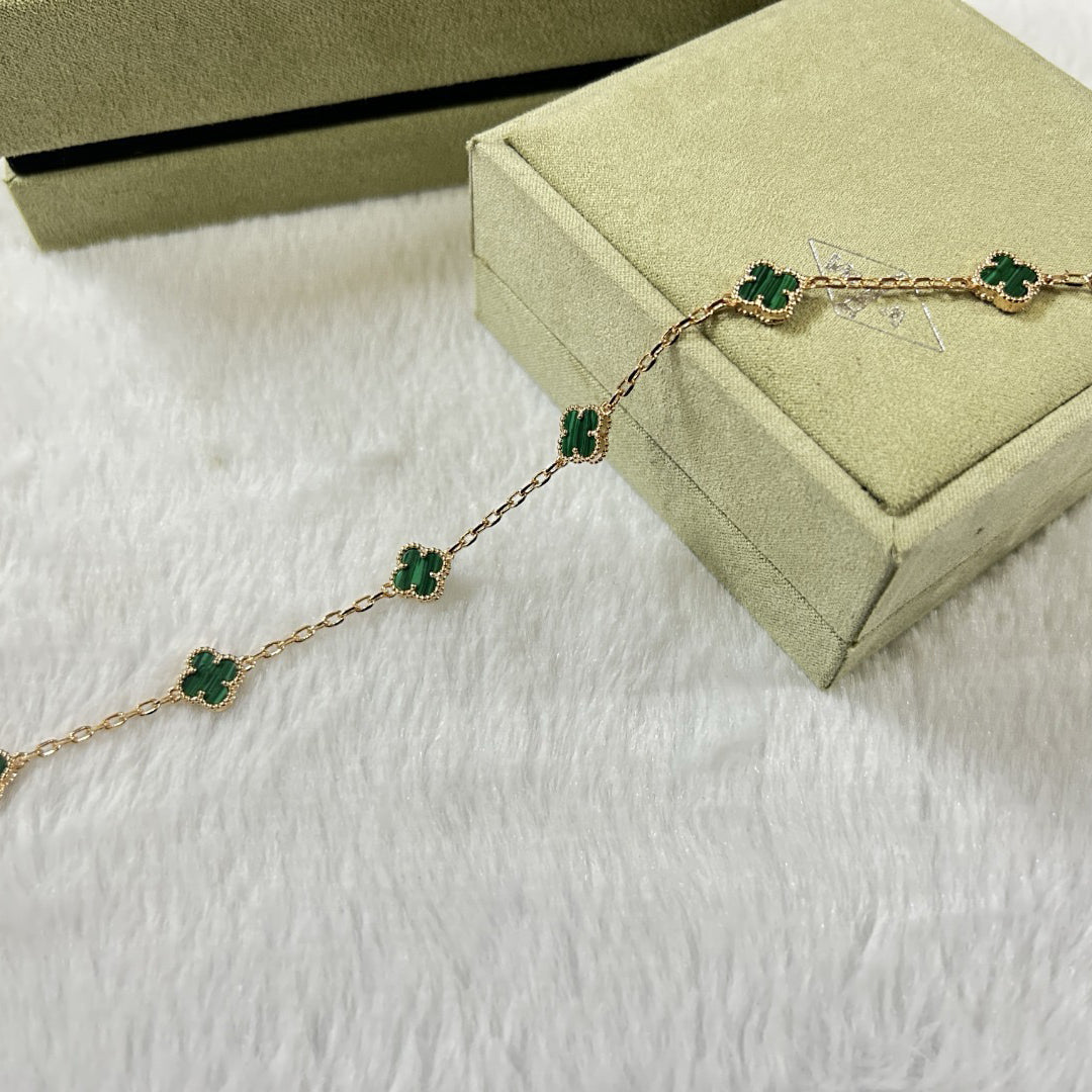 [Glimmer]CLOVER 6 MOTIF MALACHITE BRACELET-w