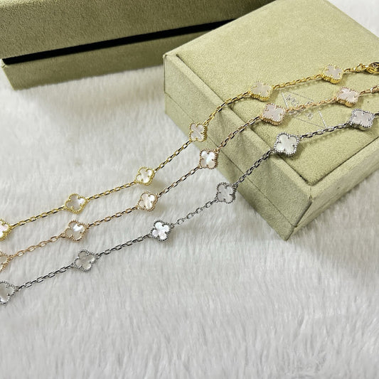 [Glimmer]CLOVER 6 MOTIF WHITE MOP BRACELET-w