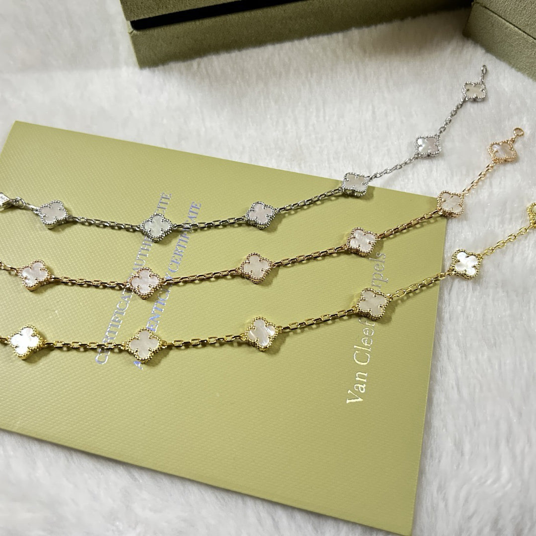 [Glimmer]CLOVER 6 MOTIF WHITE MOP BRACELET-w