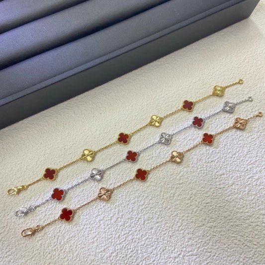 [Glimmer]CLOVER 6 MOTIF RED AGATE LASER BRACELET-w