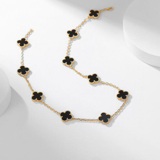 [Glimmer]CLOVER 10 MOTIFS ONYX NECKLACE