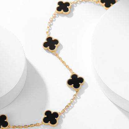 [Glimmer]CLOVER 10 MOTIFS ONYX NECKLACE