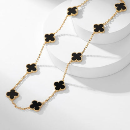 [Glimmer]CLOVER 10 MOTIFS ONYX NECKLACE