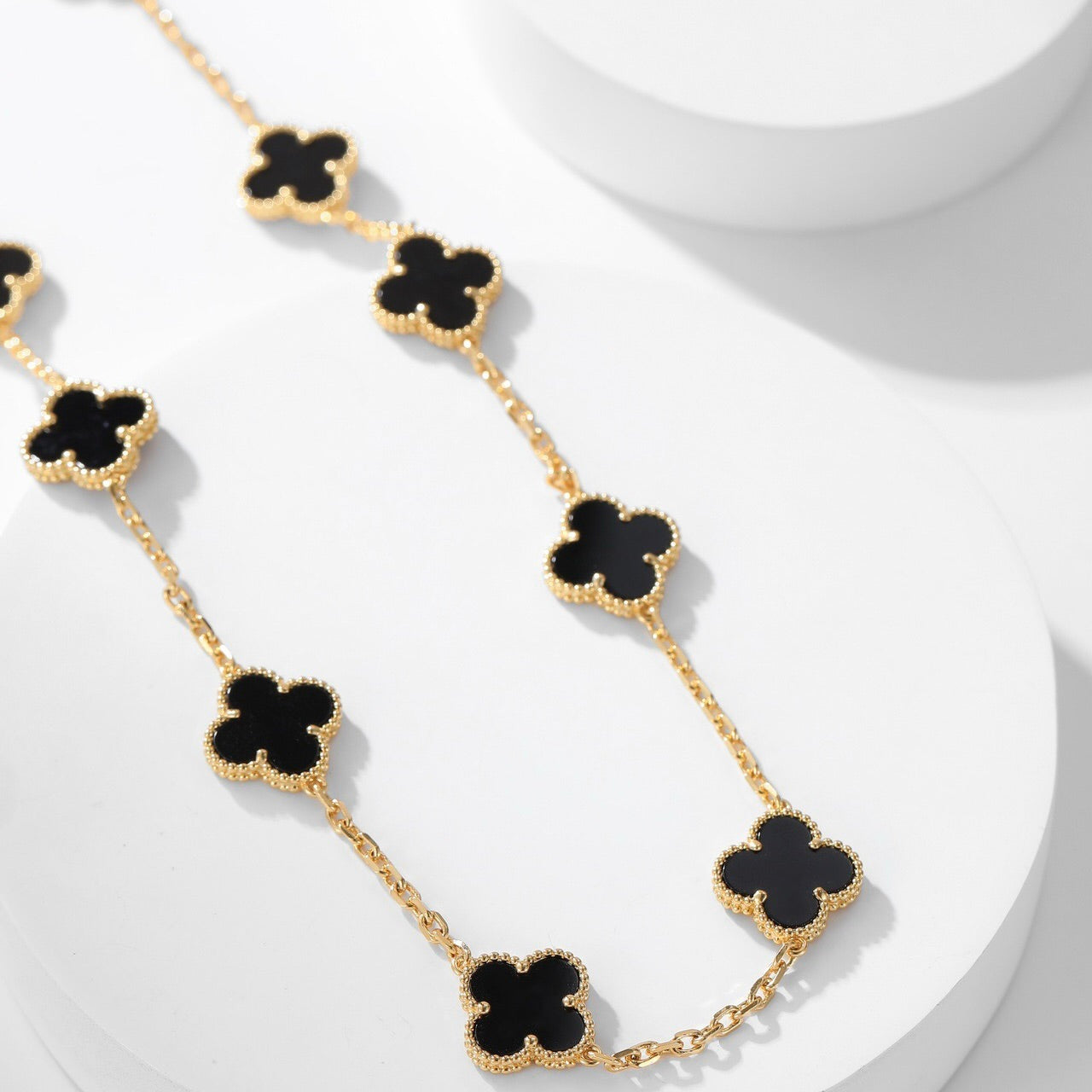[Glimmer]CLOVER 10 MOTIFS ONYX NECKLACE