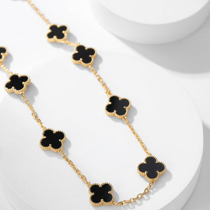 [Glimmer]CLOVER 10 MOTIFS ONYX NECKLACE