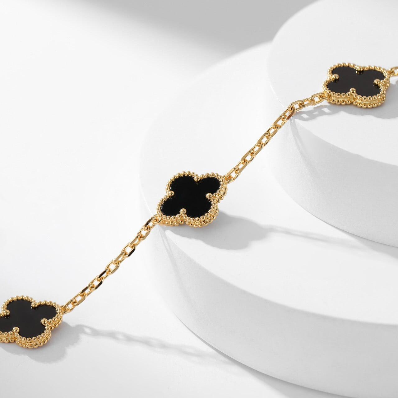 [Glimmer]CLOVER 10 MOTIFS ONYX NECKLACE