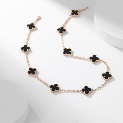 [Glimmer]CLOVER 10 MOTIFS ONYX NECKLACE