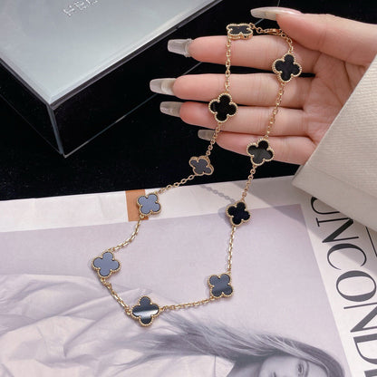 [Glimmer]CLOVER 10 MOTIFS ONYX NECKLACE