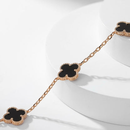 [Glimmer]CLOVER 10 MOTIFS ONYX NECKLACE