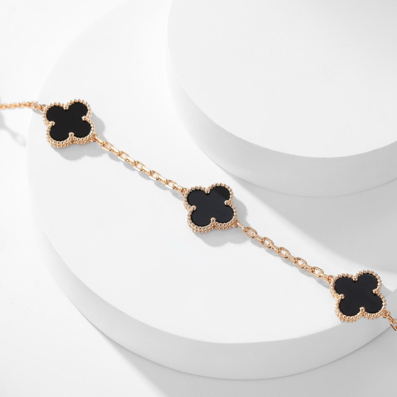 [Glimmer]CLOVER 10 MOTIFS ONYX NECKLACE