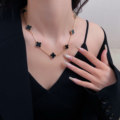 [Glimmer]CLOVER 10 MOTIFS ONYX NECKLACE