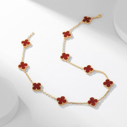 [Glimmer]CLOVER 10 MOTIFS CARNELIAN NECKLACE