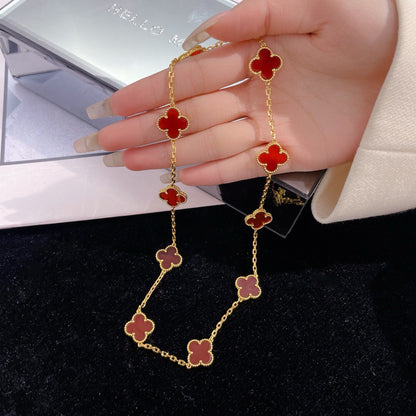 [Glimmer]CLOVER 10 MOTIFS CARNELIAN NECKLACE
