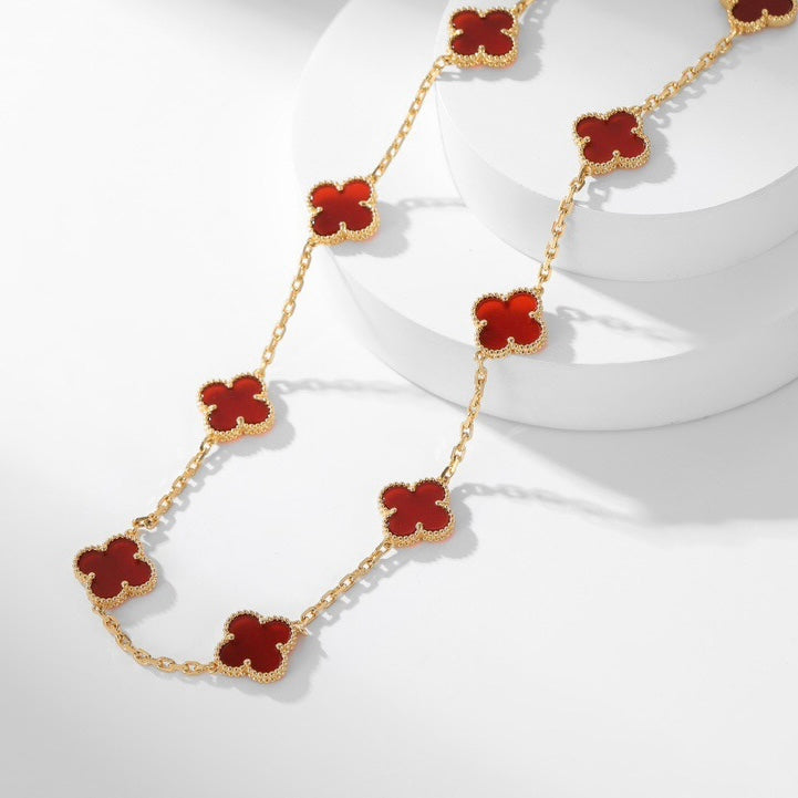[Glimmer]CLOVER 10 MOTIFS CARNELIAN NECKLACE