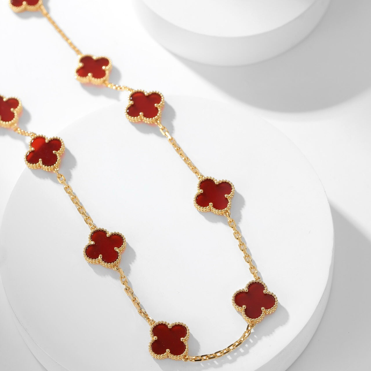 [Glimmer]CLOVER 10 MOTIFS CARNELIAN NECKLACE