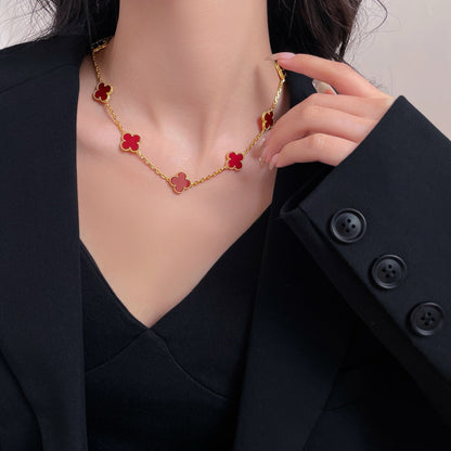 [Glimmer]CLOVER 10 MOTIFS CARNELIAN NECKLACE