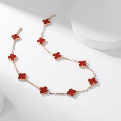 [Glimmer]CLOVER 10 MOTIFS CARNELIAN NECKLACE