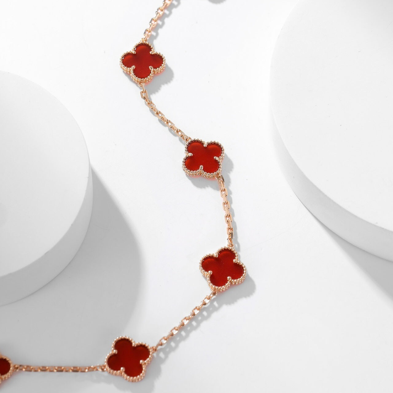 [Glimmer]CLOVER 10 MOTIFS CARNELIAN NECKLACE
