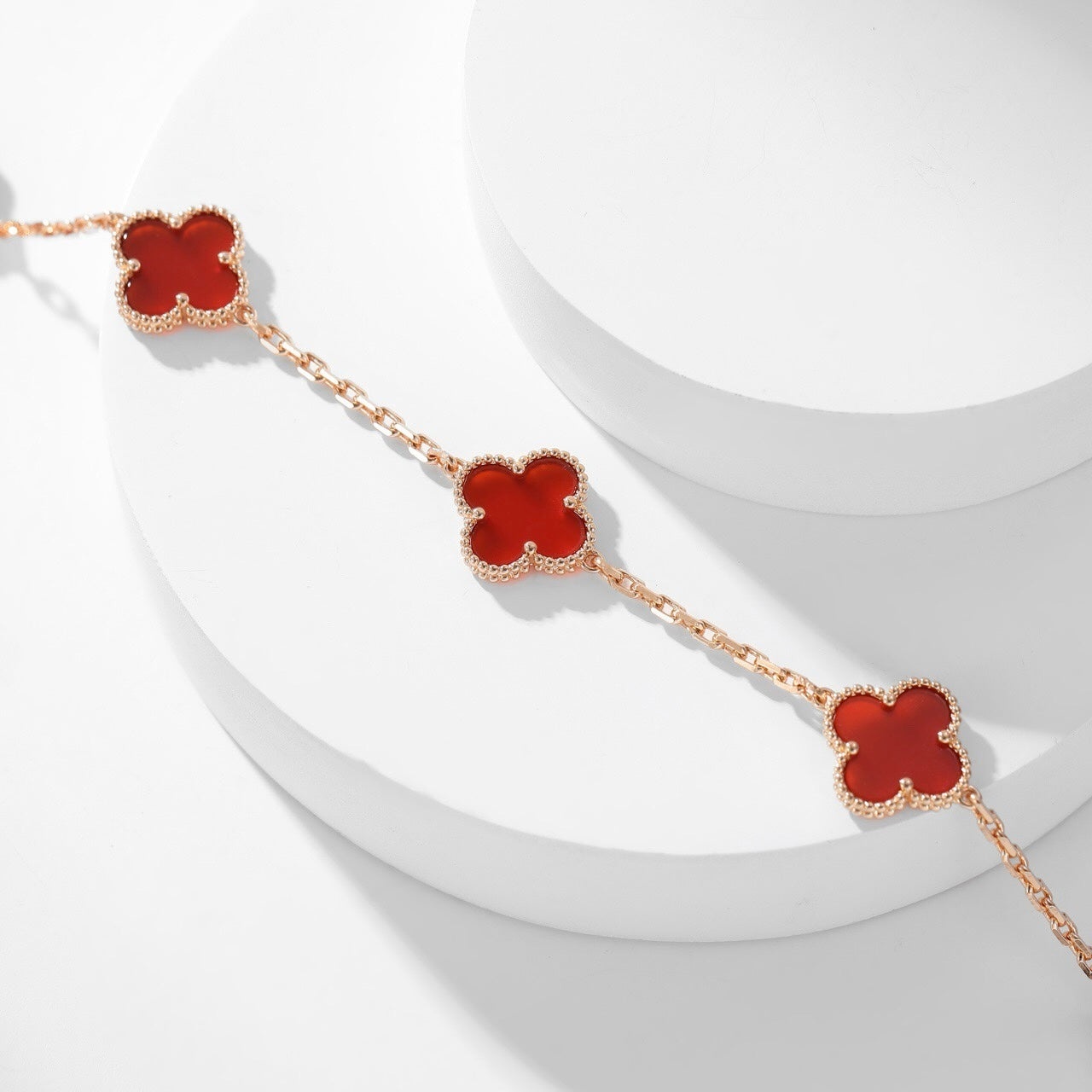 [Glimmer]CLOVER 10 MOTIFS CARNELIAN NECKLACE