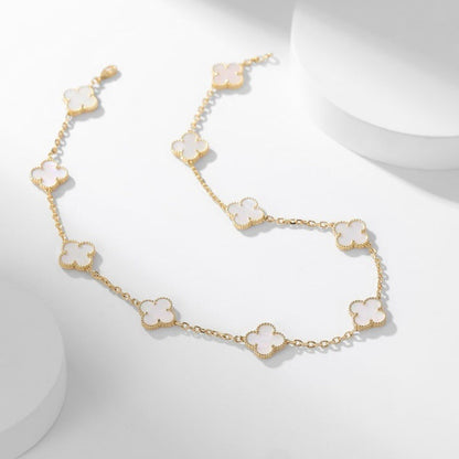 [Glimmer]CLOVER 10 MOTIFS WHITE MOTHER OF PEARL NECKLACE