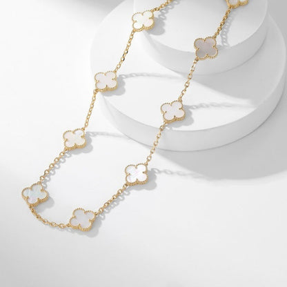 [Glimmer]CLOVER 10 MOTIFS WHITE MOTHER OF PEARL NECKLACE