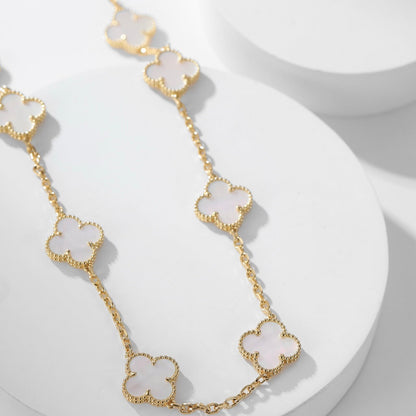 [Glimmer]CLOVER 10 MOTIFS WHITE MOTHER OF PEARL NECKLACE
