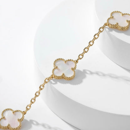[Glimmer]CLOVER 10 MOTIFS WHITE MOTHER OF PEARL NECKLACE