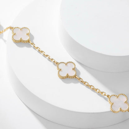 [Glimmer]CLOVER 10 MOTIFS WHITE MOTHER OF PEARL NECKLACE