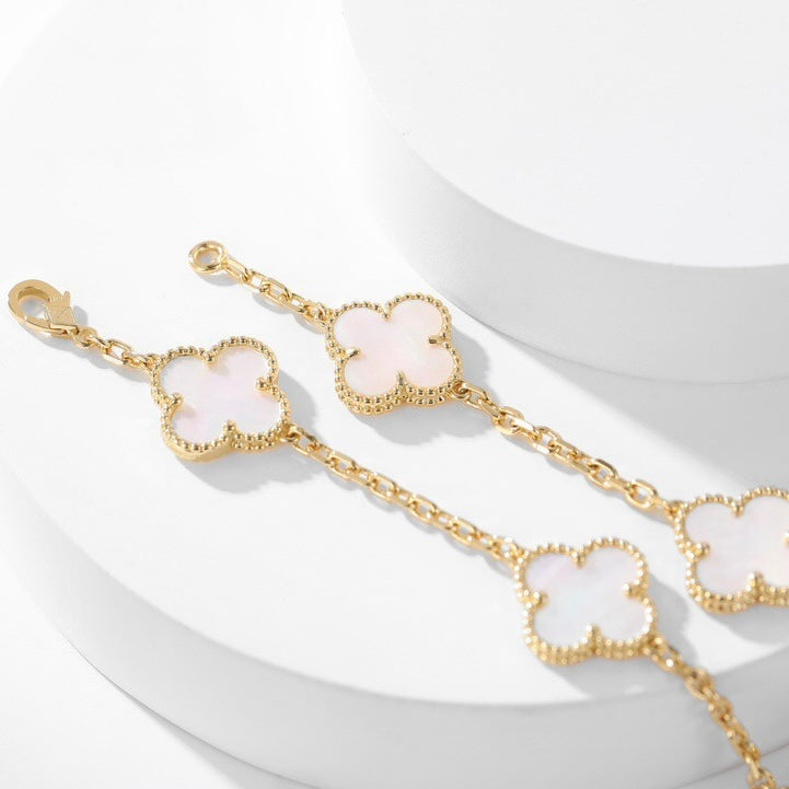 [Glimmer]CLOVER 10 MOTIFS WHITE MOTHER OF PEARL NECKLACE