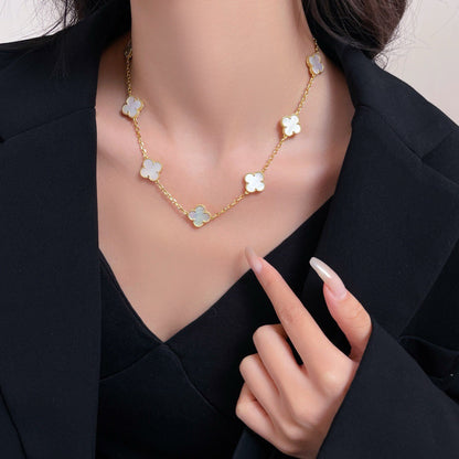 [Glimmer]CLOVER 10 MOTIFS WHITE MOTHER OF PEARL NECKLACE