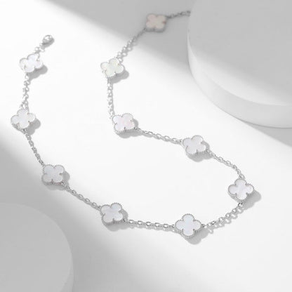 [Glimmer]CLOVER 10 MOTIFS WHITE MOTHER OF PEARL NECKLACE
