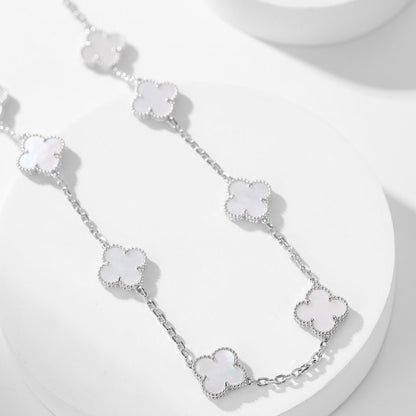 [Glimmer]CLOVER 10 MOTIFS WHITE MOTHER OF PEARL NECKLACE