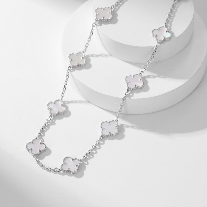[Glimmer]CLOVER 10 MOTIFS WHITE MOTHER OF PEARL NECKLACE