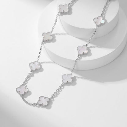 [Glimmer]CLOVER 10 MOTIFS WHITE MOTHER OF PEARL NECKLACE