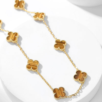 [Glimmer]CLOVER 10 MOTIFS TIGER EYE NECKLACE