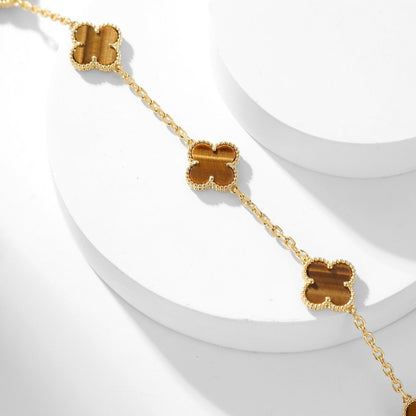 [Glimmer]CLOVER 10 MOTIFS TIGER EYE NECKLACE