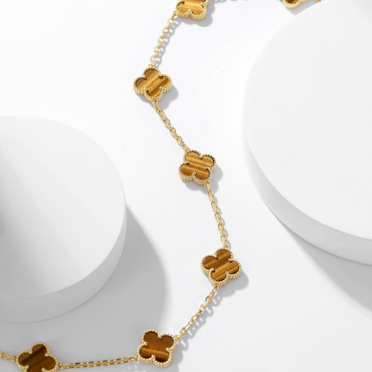[Glimmer]CLOVER 10 MOTIFS TIGER EYE NECKLACE