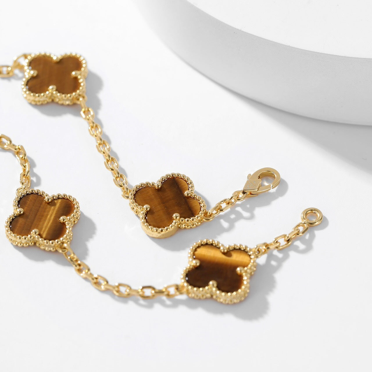 [Glimmer]CLOVER 10 MOTIFS TIGER EYE NECKLACE