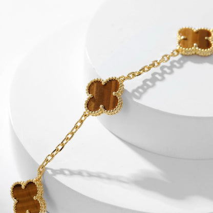 [Glimmer]CLOVER 10 MOTIFS TIGER EYE NECKLACE