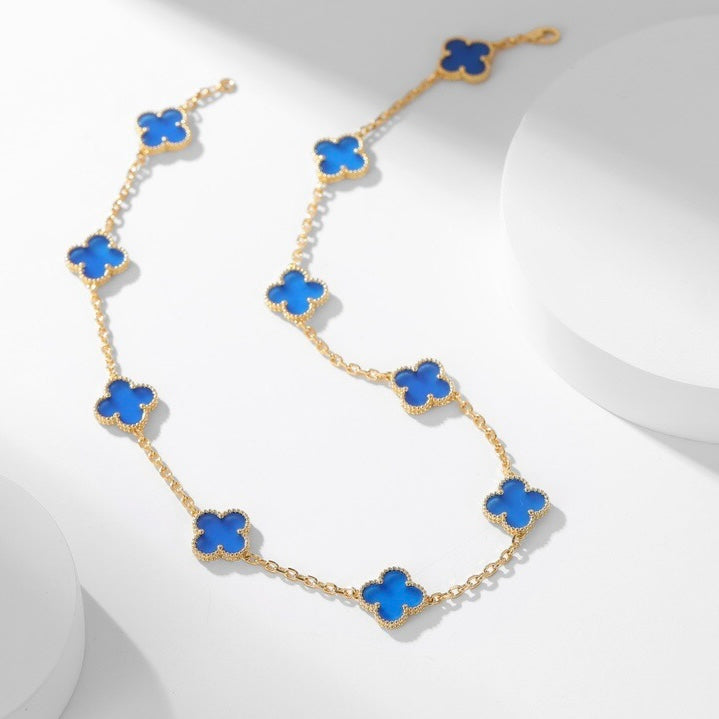 [Glimmer]CLOVER 10 MOTIFS BLUE AGATE NECKLACE