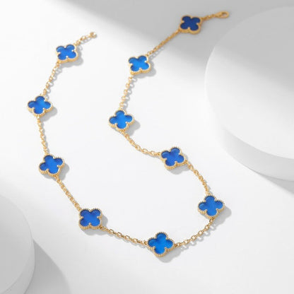 [Glimmer]CLOVER 10 MOTIFS BLUE AGATE NECKLACE