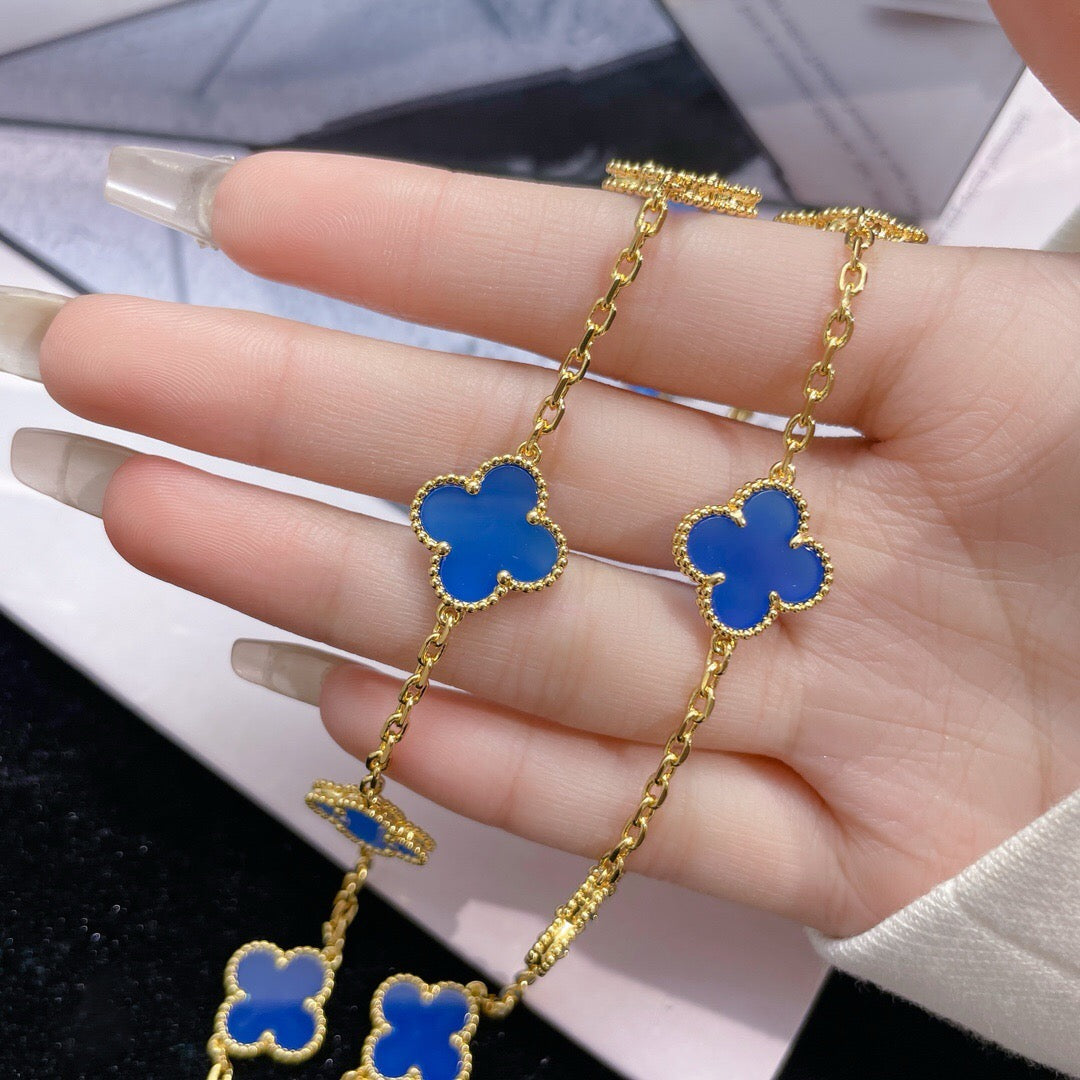 [Glimmer]CLOVER 10 MOTIFS BLUE AGATE NECKLACE