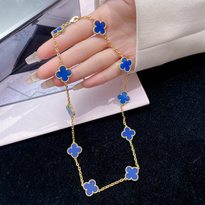 [Glimmer]CLOVER 10 MOTIFS BLUE AGATE NECKLACE
