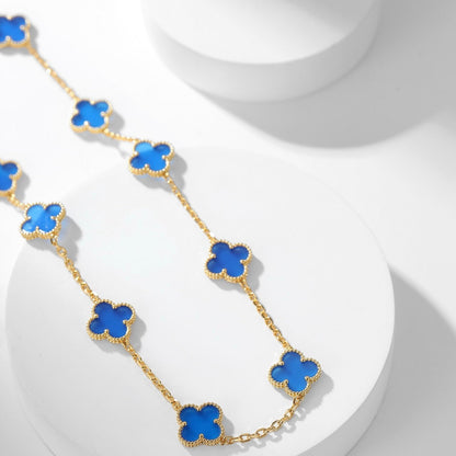 [Glimmer]CLOVER 10 MOTIFS BLUE AGATE NECKLACE