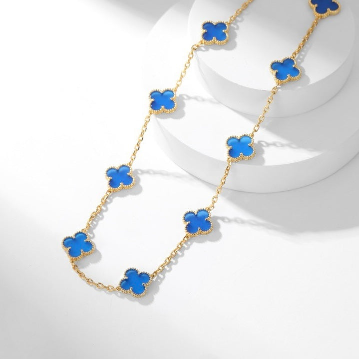 [Glimmer]CLOVER 10 MOTIFS BLUE AGATE NECKLACE