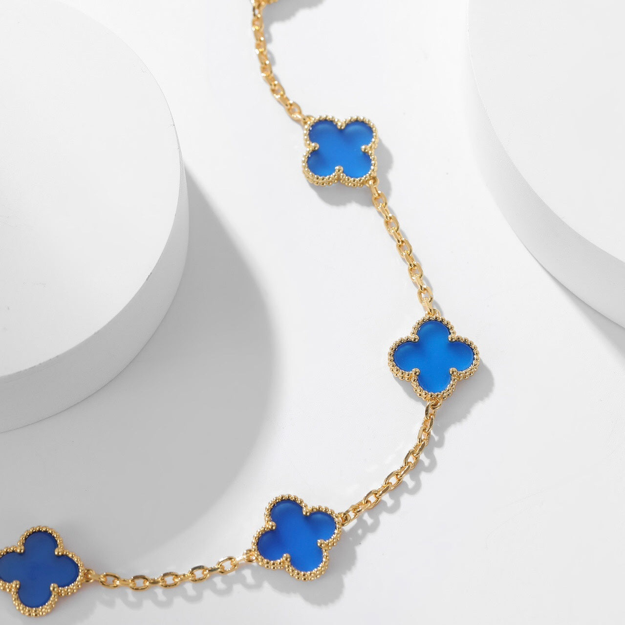 [Glimmer]CLOVER 10 MOTIFS BLUE AGATE NECKLACE