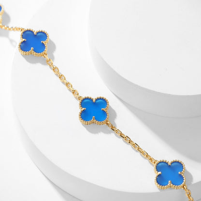 [Glimmer]CLOVER 10 MOTIFS BLUE AGATE NECKLACE